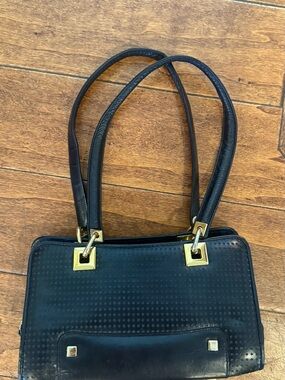 Stuart Weitzman Black Perforated Leather Shoulder Bag with Gold Hardware